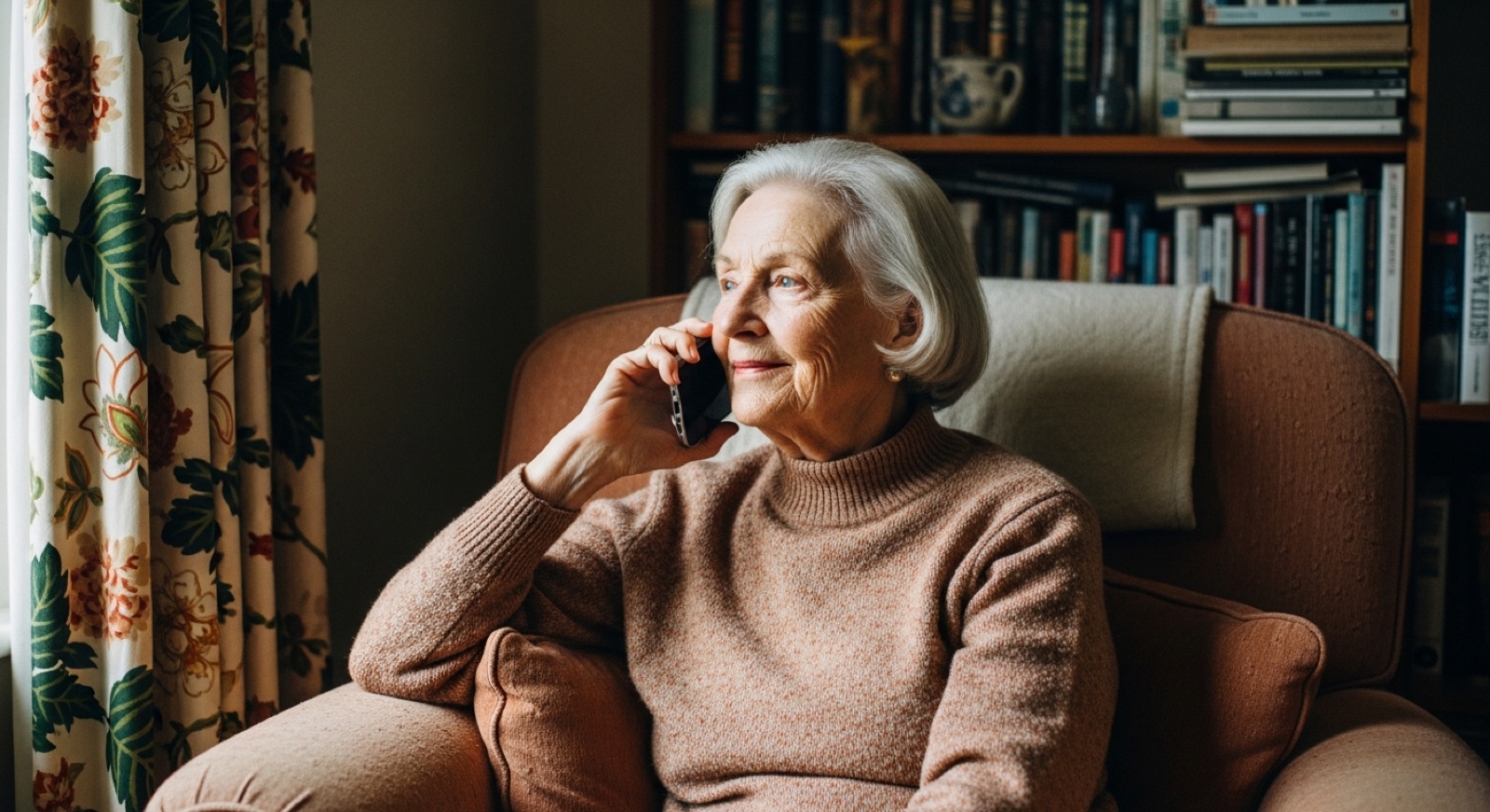 An older person on the phone