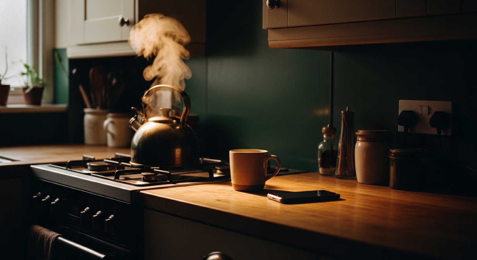 A quiet kitchen at evening